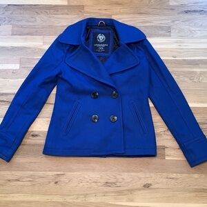 Aeo Double Breasted Below Hip Wool Blend Coat Cobalt Blue Women’s XS